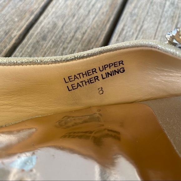 Badgley Mischka Taft Metallic Leather Rhinestone Open Toe Flat Size 8 Platino - Picture 13 of 16